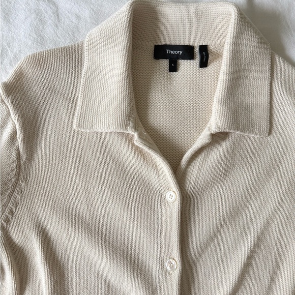 Theory Sweaters - Theory Cream Polo-Style Knit Cotton/Cashmere Cardigan